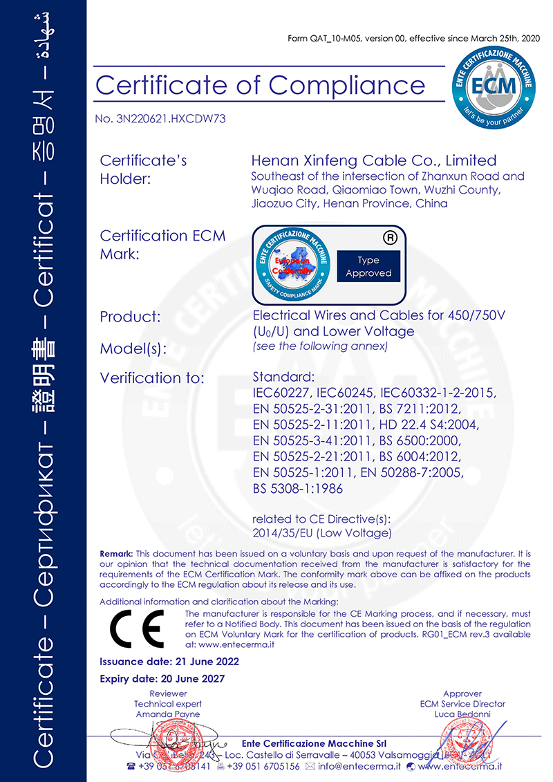 Henan Xinfeng Cable CE Approval certificate2